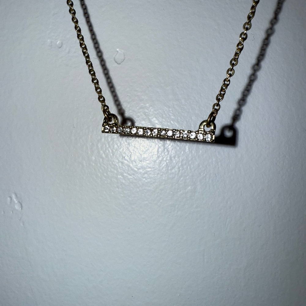 Diamond Encrusted Gold Bar Necklace